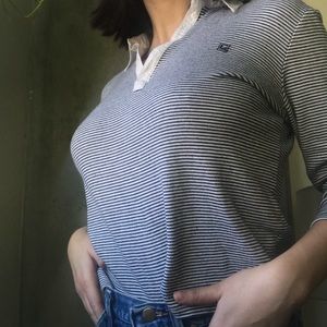Striped collared quarter sleeve